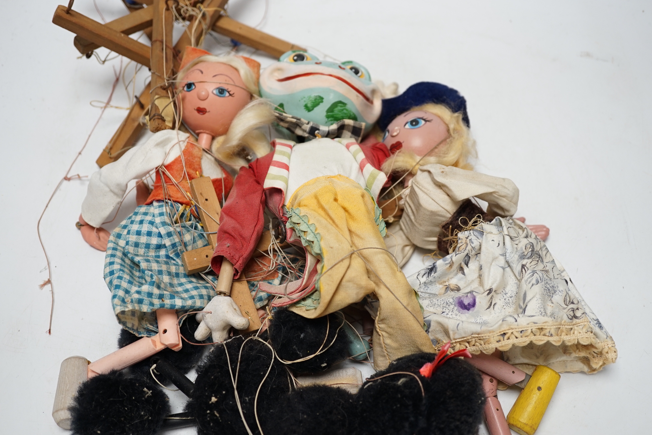 Five Pelham puppets, one boxed